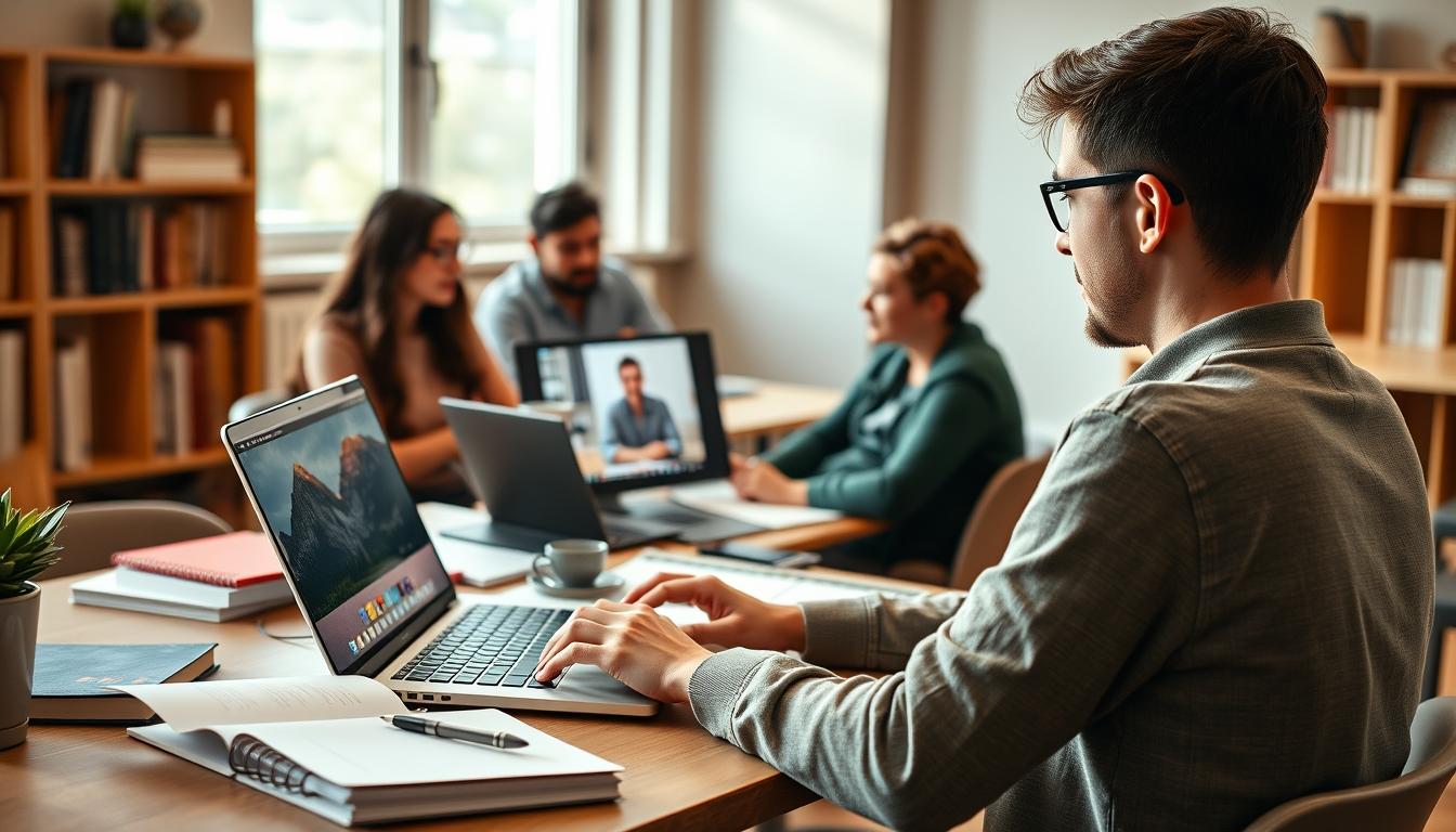 Student using learning strategies while studying